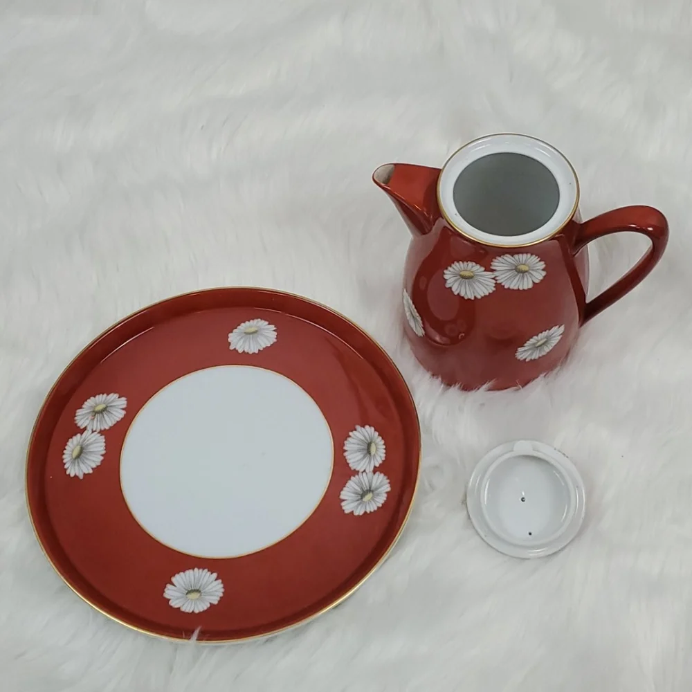Rare Notitake Nippon Toki Kaisha Red Daisy Pottery Mid-Century Modern Vintage